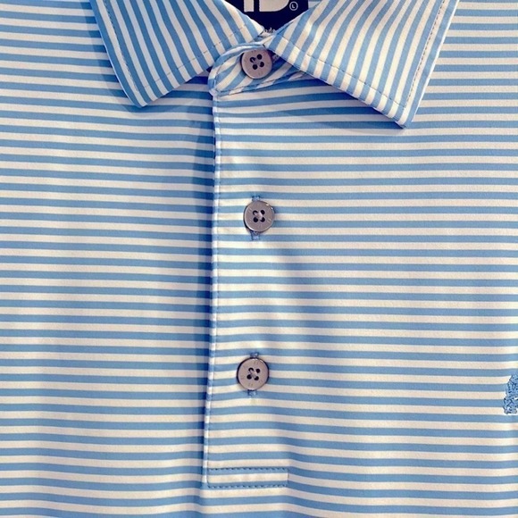 FJ Performance Blue and white striped short sleeve golf shirt. 3 button L - Picture 6 of 9
